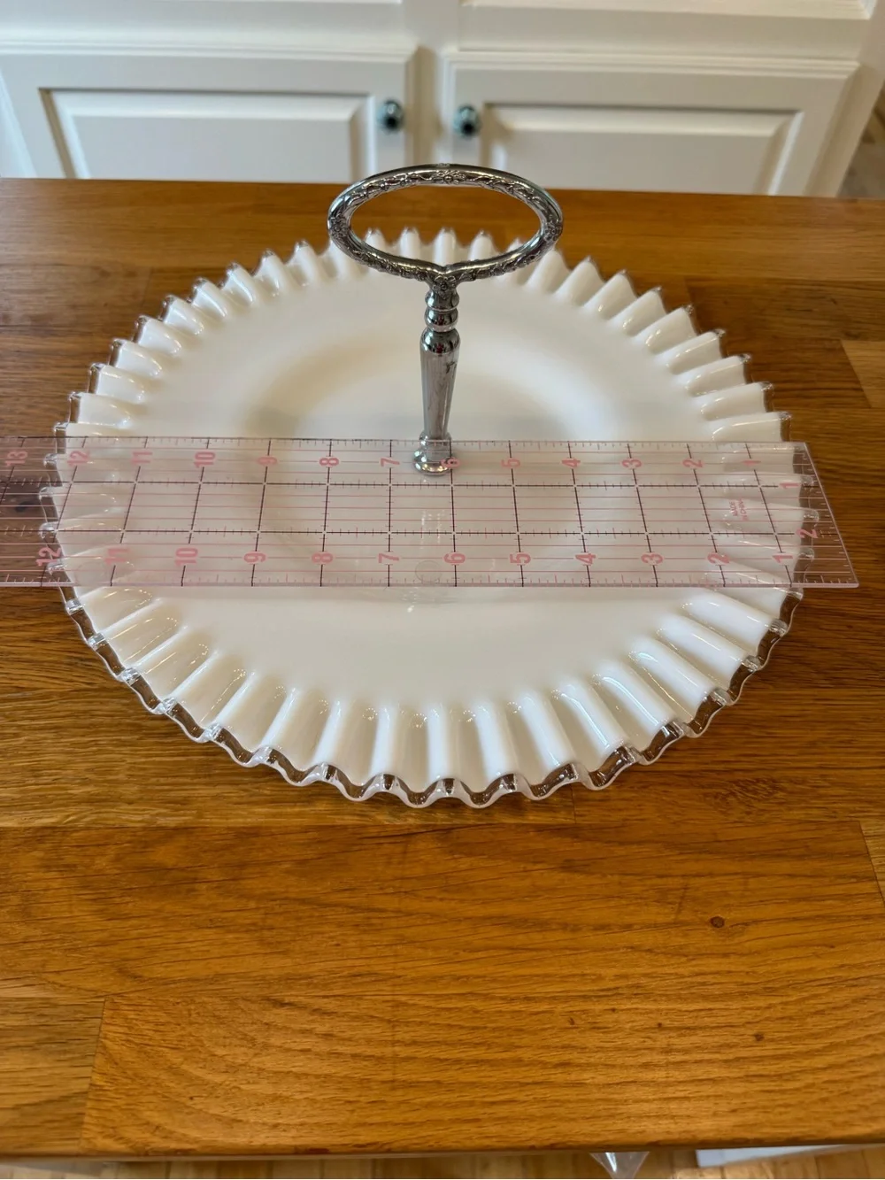 🤍 Fenton Silver Crest Milk Glass Tidbit Tray Ruffled Edge Chrome Handle | Vtg